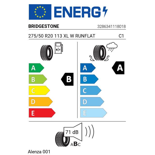 Eticheta Energetica Anvelope  275 50 R20 Bridgestone Alenza 001 