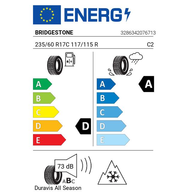 Eticheta Energetica Anvelope  235 60 R17C Bridgestone Duravis  