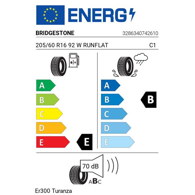 Eticheta Energetica Anvelope  205 60 R16 Bridgestone Er300 Turanza 