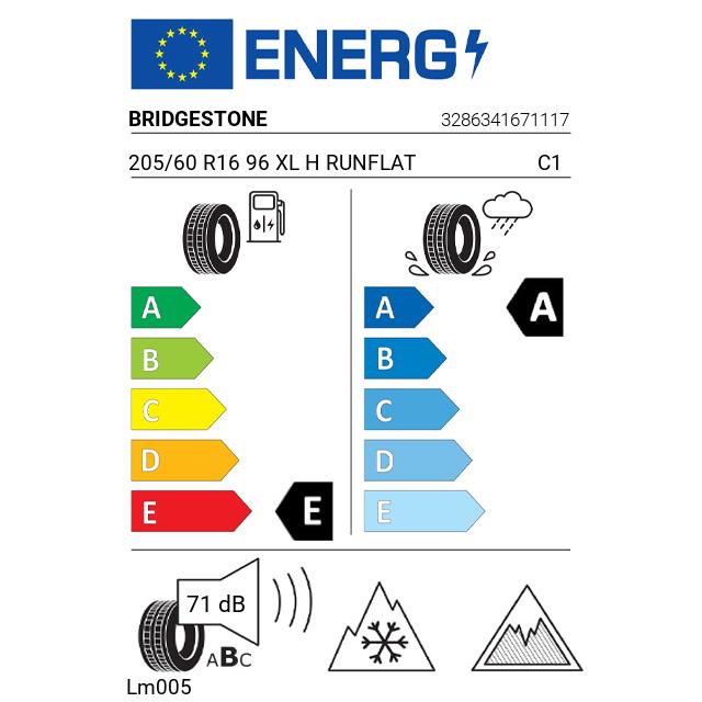 Eticheta Energetica Anvelope  205 60 R16 Bridgestone Lm005 