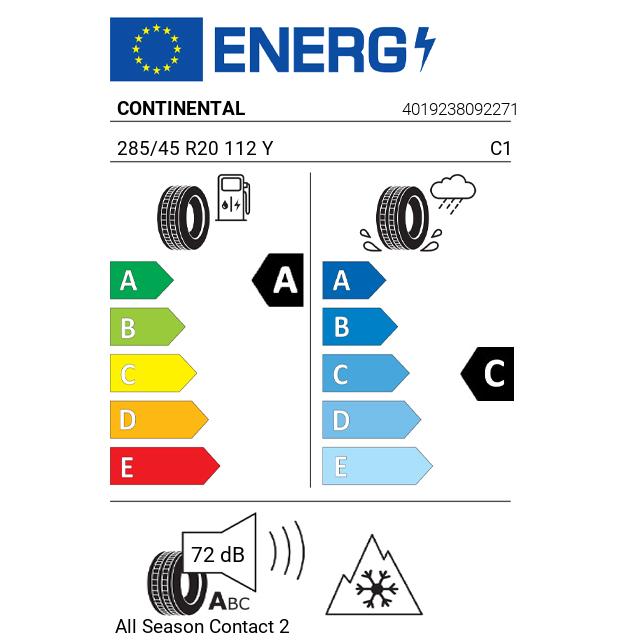 Eticheta Energetica Anvelope  285 45 R20 Continental  Contact 2 