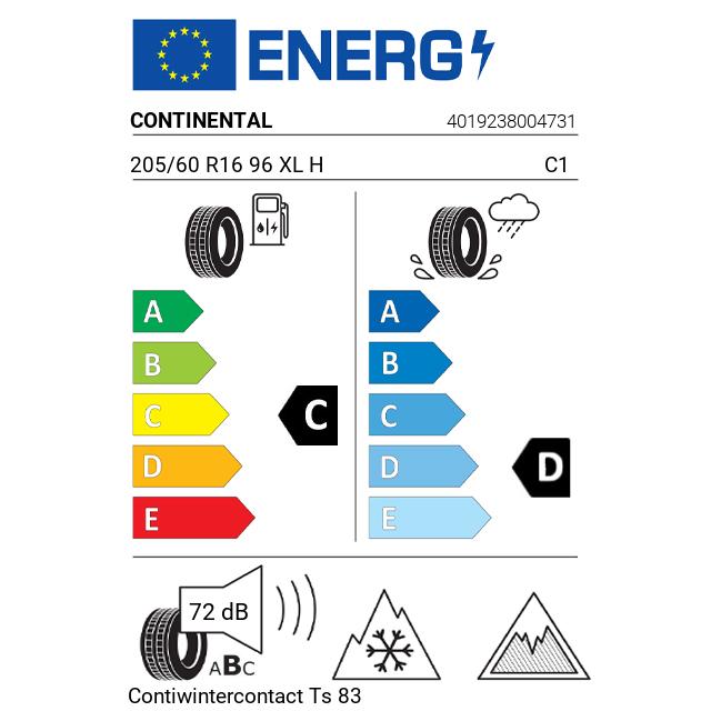 Eticheta Energetica Anvelope  205 60 R16 Continental Contiwintercontact Ts 830 P 