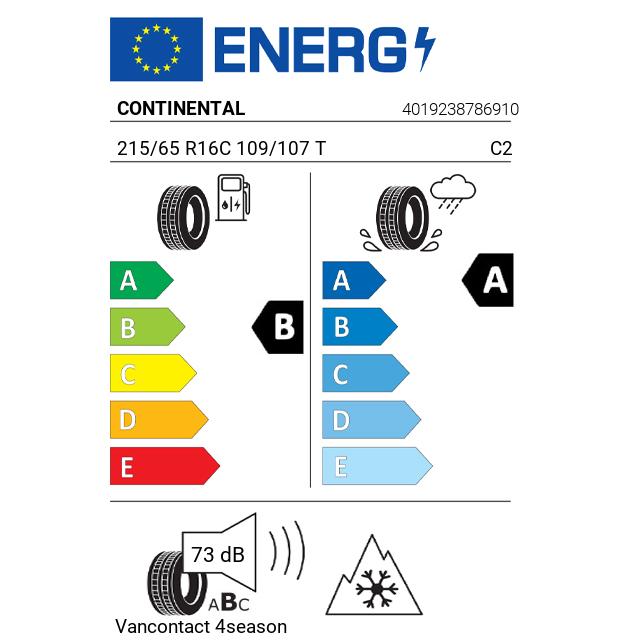 Eticheta Energetica Anvelope  215 65 R16C Continental Vancontact 4season 
