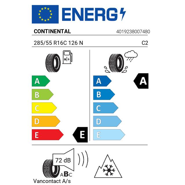 Eticheta Energetica Anvelope  285 55 R16C Continental Vancontact A/s 