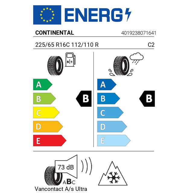 Eticheta Energetica Anvelope  225 65 R16C Continental Vancontact A/s Ultra 