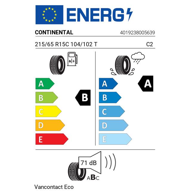 Eticheta Energetica Anvelope  215 65 R15C Continental Vancontact Eco 
