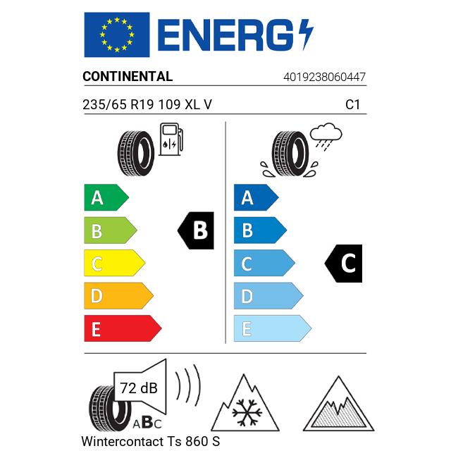 Eticheta Energetica Anvelope  235 65 R19 Continental Wintercontact Ts 860 S 