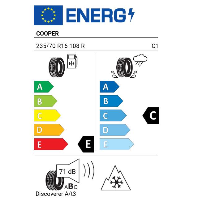 Eticheta Energetica Anvelope  235 70 R16 Cooper Discoverer A/t3 