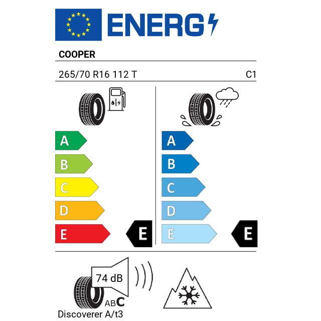 Eticheta Energetica Anvelope  265 70 R16 Cooper Discoverer A/t3 