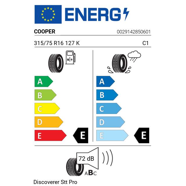 Eticheta Energetica Anvelope  315 75 R16 Cooper Discoverer Stt Pro 