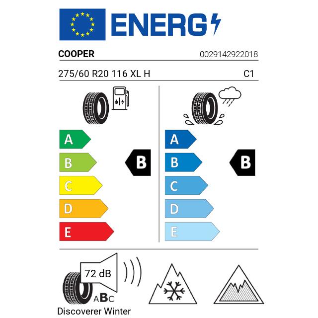 Eticheta Energetica Anvelope  275 60 R20 Cooper Discoverer Winter 
