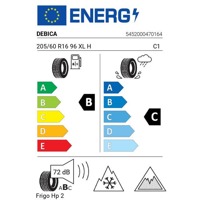 Eticheta Energetica Anvelope  205 60 R16 Debica Frigo Hp 2 