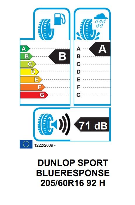 Eticheta Energetica Anvelope  205 60 R16 Dunlop Sp Blueresponse 