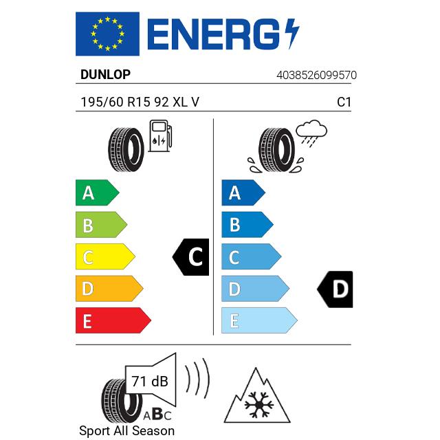 Eticheta Energetica Anvelope  195 60 R15 Dunlop Sport  