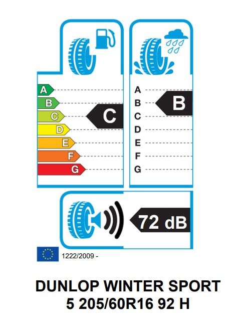 Eticheta Energetica Anvelope  205 60 R16 Dunlop Winter Sport 5 