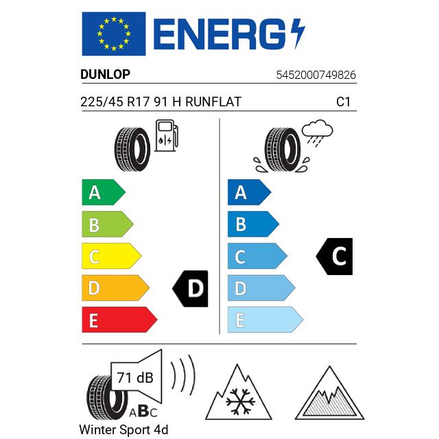 Eticheta Energetica Anvelope  225 45 R17 Dunlop Winter Sport 4d 