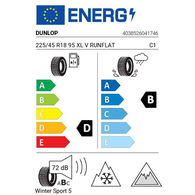 Eticheta Energetica Anvelope  225 45 R18 Dunlop Winter Sport 5 