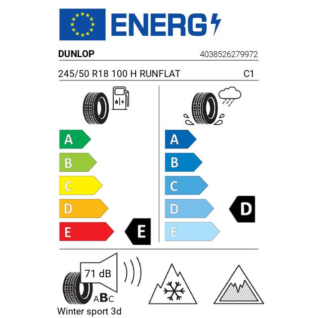 Eticheta Energetica Anvelope  245 50 R18 Dunlop Winter Sport 3d 