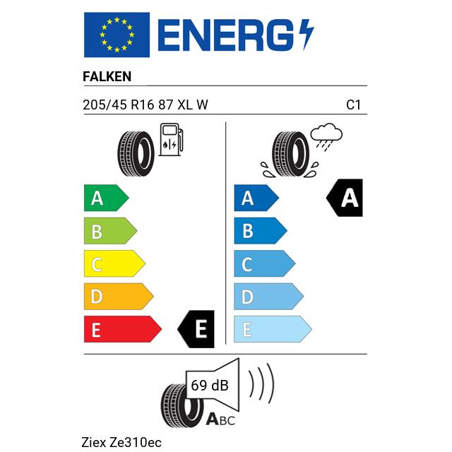 Eticheta Energetica Anvelope  205 45 R16 Falken Ziex Ze310ec 