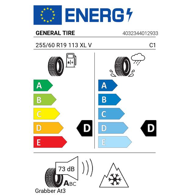 Eticheta Energetica Anvelope  255 60 R19 General Tire Grabber At3 