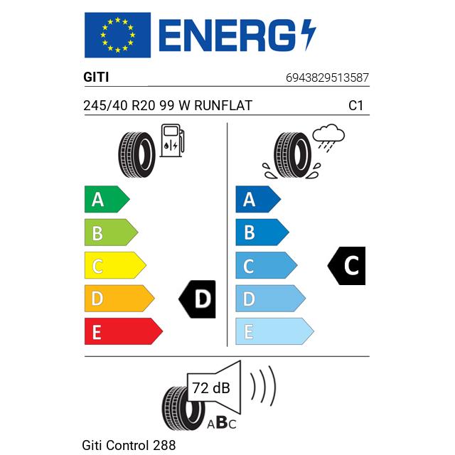 Eticheta Energetica Anvelope  245 40 R20 Giti Giti Control 288 