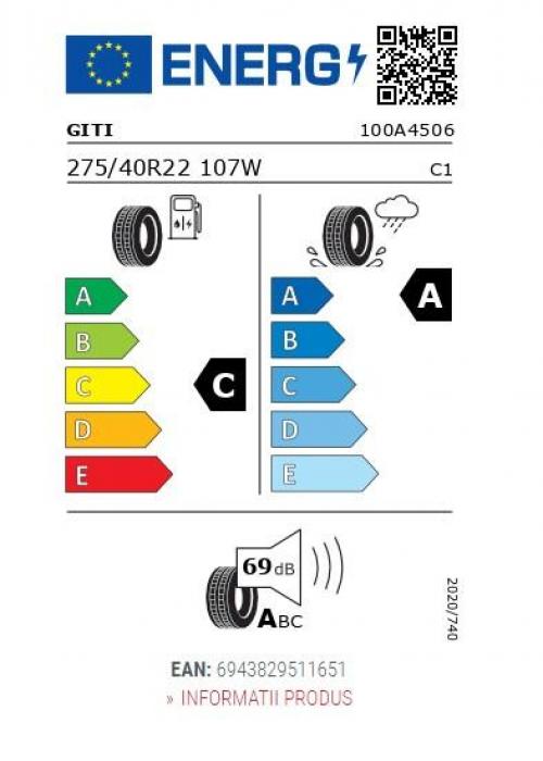 Eticheta Energetica Anvelope  275 40 R22 Giti Giticontrol P10 
