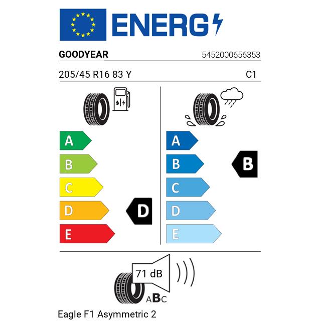 Eticheta Energetica Anvelope  205 45 R16 Goodyear Eagle F1 Asymmetric 2 