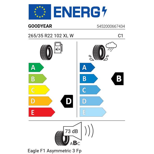 Eticheta Energetica Anvelope  265 35 R22 Goodyear Eagle F1 Asymmetric 3 Fp 