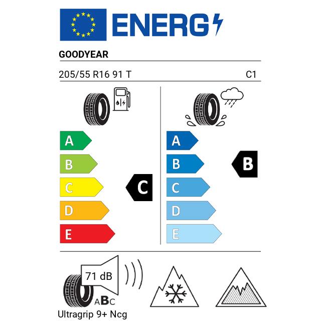 Eticheta Energetica Anvelope  205 55 R16 Goodyear Ultragrip 9+ Ncg 