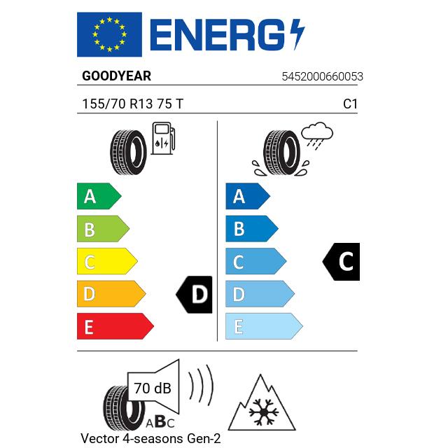Eticheta Energetica Anvelope  155 70 R13 Goodyear Vector 4-seasons Gen-2 