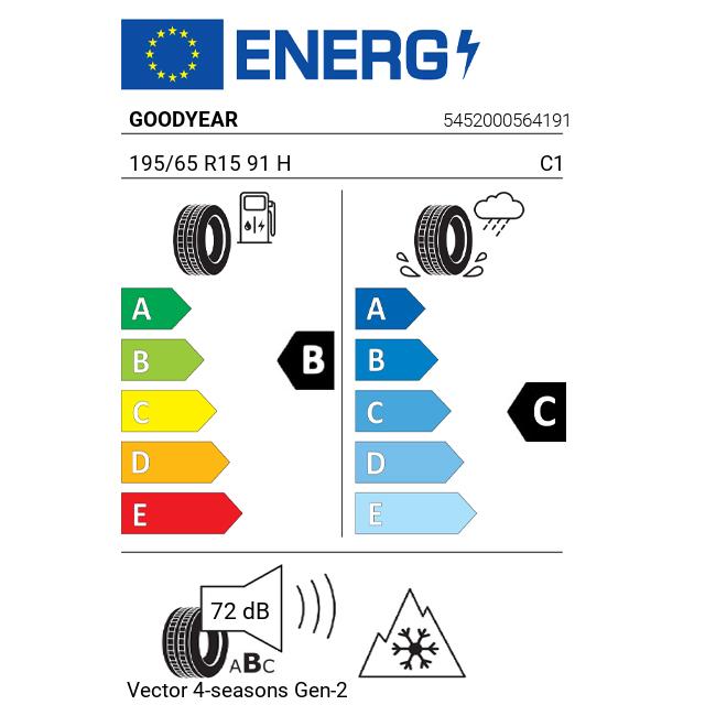 Eticheta Energetica Anvelope  195 65 R15 Goodyear Vector 4-seasons Gen-2 