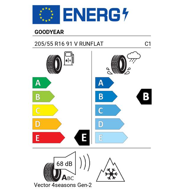 Eticheta Energetica Anvelope  205 55 R16 Goodyear Vector 4seasons Gen-2 