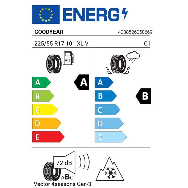 Eticheta Energetica Anvelope  225 55 R17 Goodyear Vector 4seasons Gen-3 