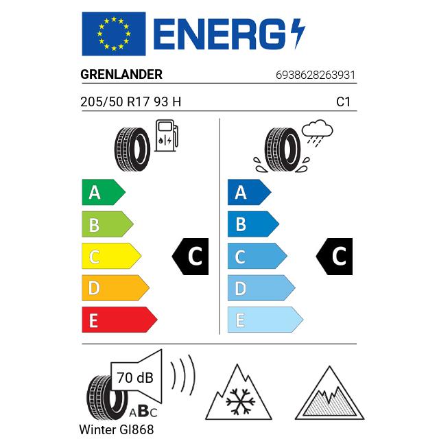 Eticheta Energetica Anvelope  205 50 R17 Grenlander Winter Gl868 