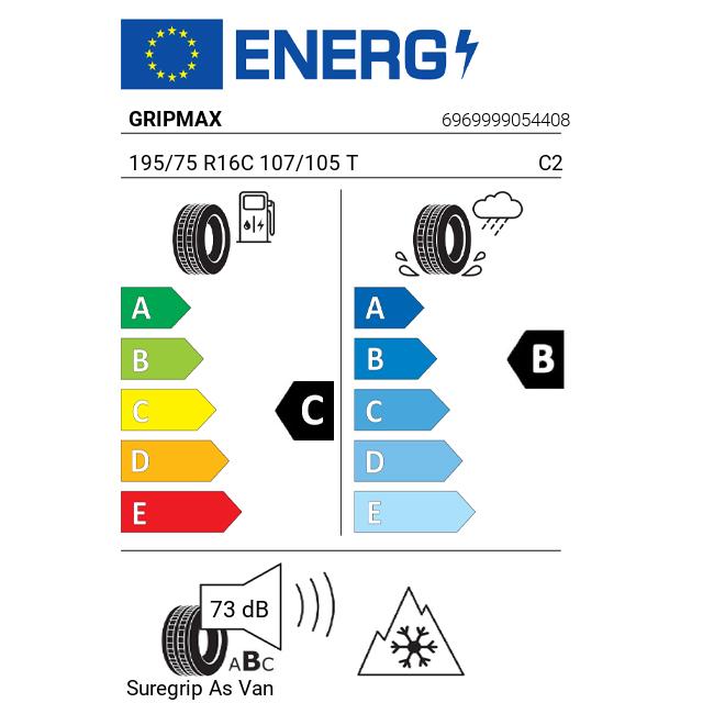 Eticheta Energetica Anvelope  195 75 R16C Gripmax Suregrip As Van 