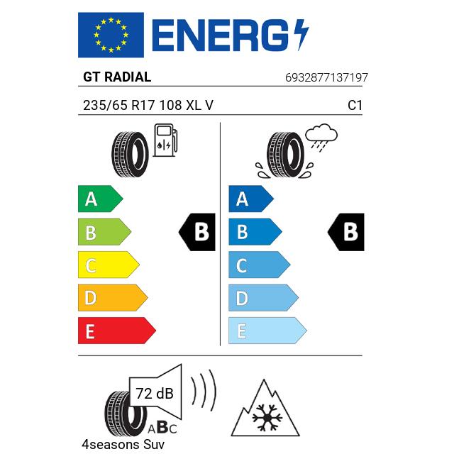 Eticheta Energetica Anvelope  235 65 R17 Gt Radial 4seasons Suv 