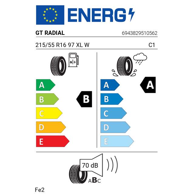 Eticheta Energetica Anvelope  215 55 R16 Gt Radial Fe2 
