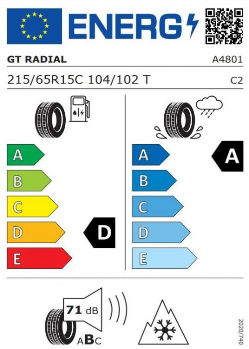 Eticheta Energetica Anvelope  215 65 R15C Gt Radial Maxmiler 2 