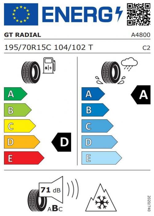 Eticheta Energetica Anvelope  195 70 R15C Gt Radial Maxmiler 2 