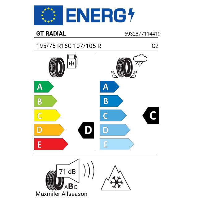 Eticheta Energetica Anvelope  195 75 R16C Gt Radial Maxmiler Allseason 