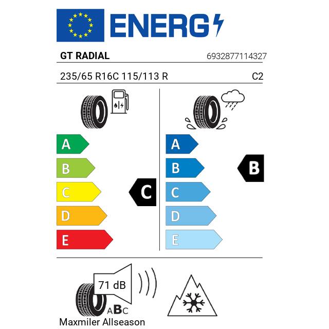 Eticheta Energetica Anvelope  235 65 R16C Gt Radial Maxmiler Allseason 