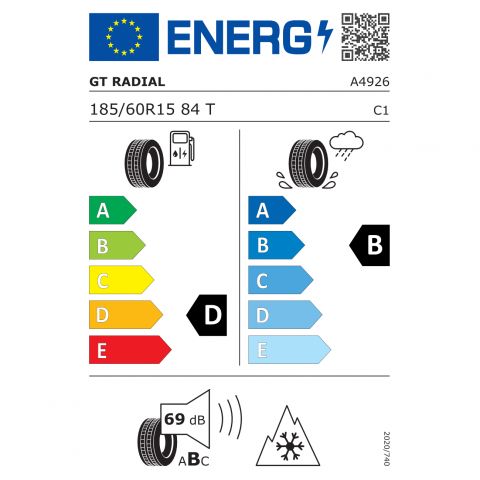 Eticheta Energetica Anvelope  185 60 R15 Gt Radial Winterpro 2 Evo 