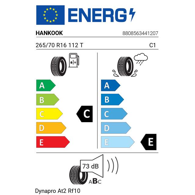 Eticheta Energetica Anvelope  265 70 R16 Hankook Dynapro At2 Rf10 