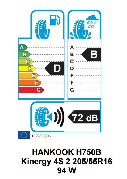 Eticheta Energetica Anvelope  205 55 R16 Hankook Kinergy 4s 2 H750 