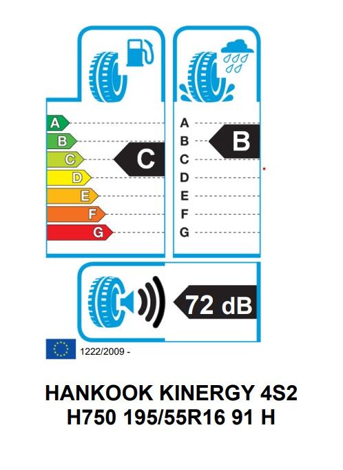 Eticheta Energetica Anvelope  195 55 R16 Hankook Kinergy 4s 2 H750 