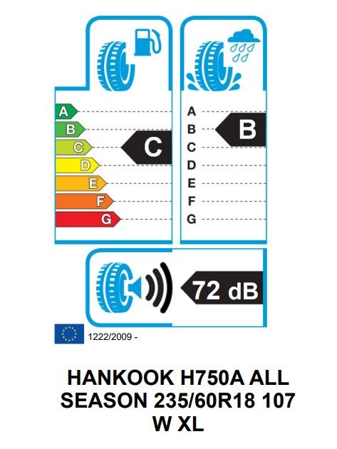 Eticheta Energetica Anvelope  235 60 R18 Hankook Kinergy 4s 2 H750 
