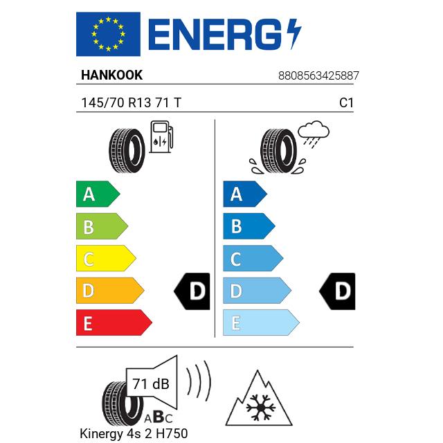 Eticheta Energetica Anvelope  145 70 R13 Hankook Kinergy 4s 2 H750 