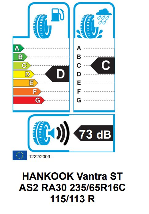 Eticheta Energetica Anvelope  235 65 R16C Hankook Vantra St As2 