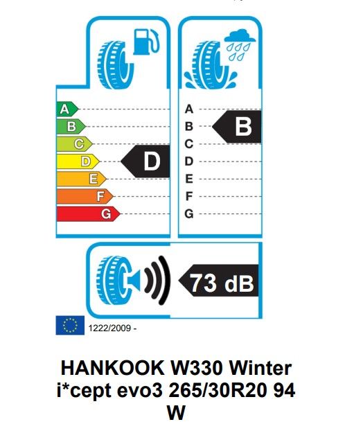 Eticheta Energetica Anvelope  265 30 R20 Hankook Winter I*cept Evo3 W330 