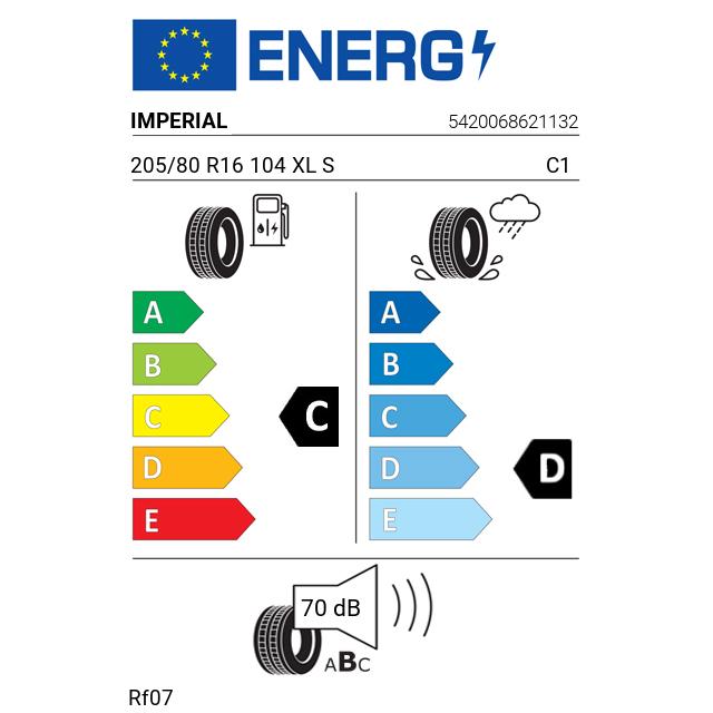Eticheta Energetica Anvelope  205 80 R16 Imperial Rf07 